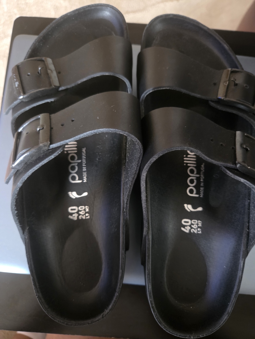 Papillio Black Double Strap Slide Sandals